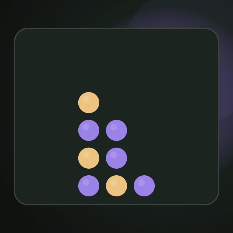 A violet game board with violet and amber discs stacked in its columns