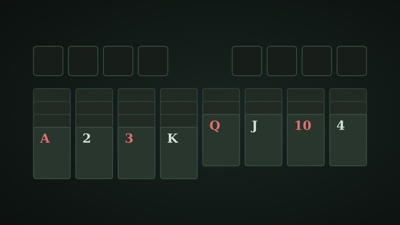 FreeCell solitaire layout showing all cards face up