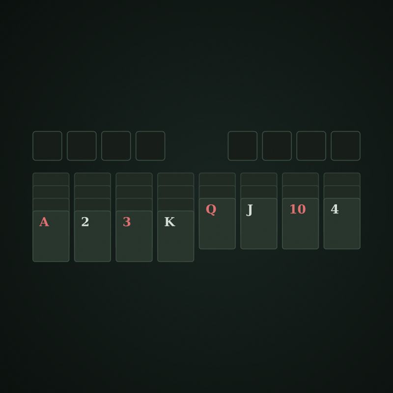 FreeCell solitaire layout showing all cards face up
