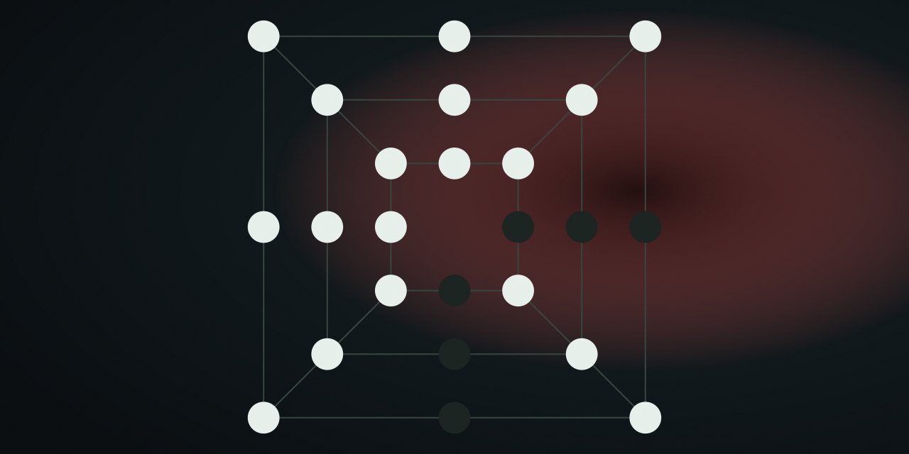 Three concentric squares with corner and midpoint stones in the mill board layout