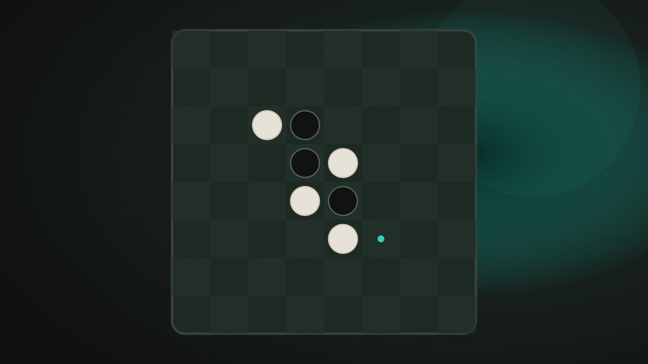 A green Reversi board with black and white discs and a marked legal move