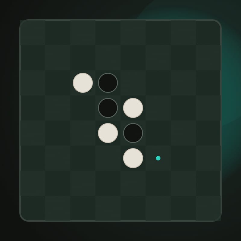 A green Reversi board with black and white discs and a marked legal move