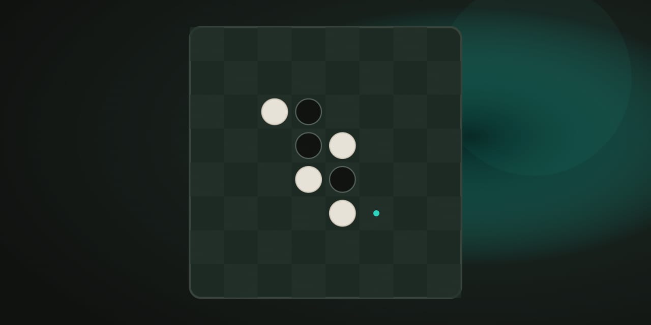 A green Reversi board with black and white discs and a marked legal move