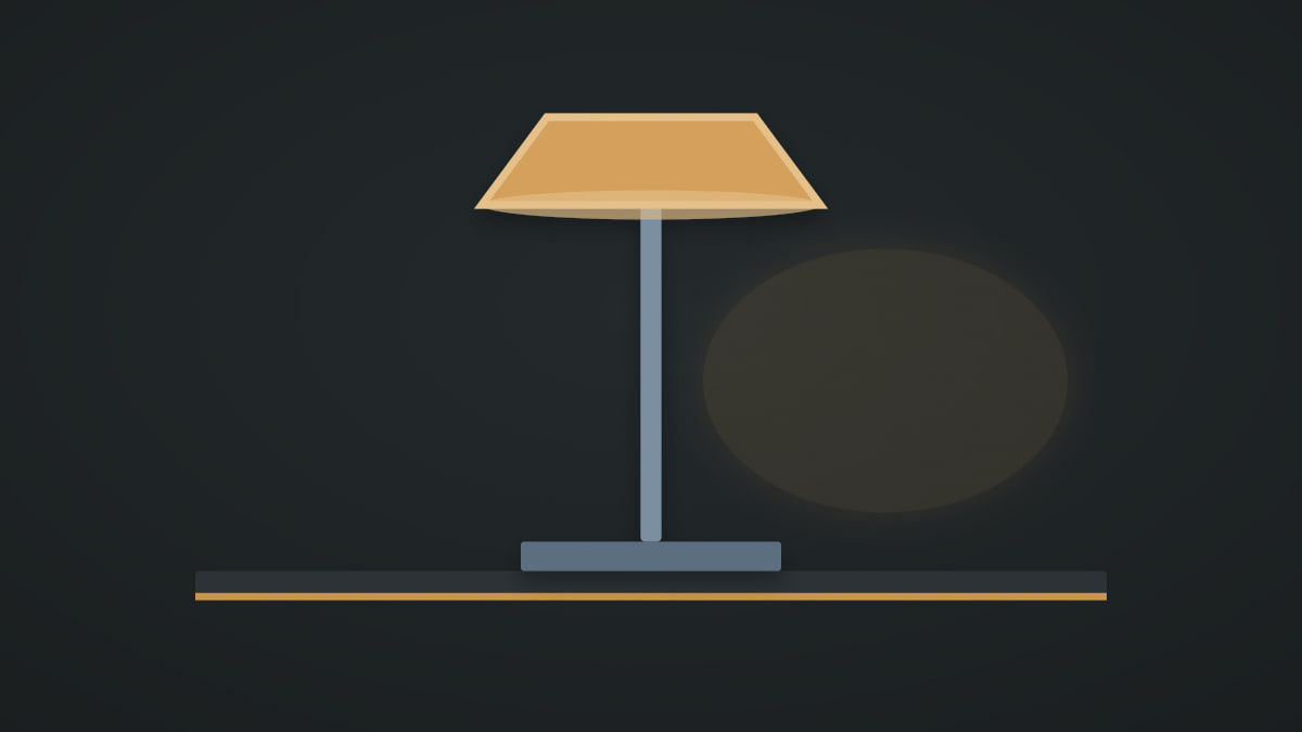 Lighting topic: lamp illustration showing color temperature, bias lighting, and evening comfort
